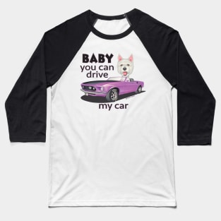 Cute adorable sweet Westie Driving a Classic Mustang Baseball T-Shirt